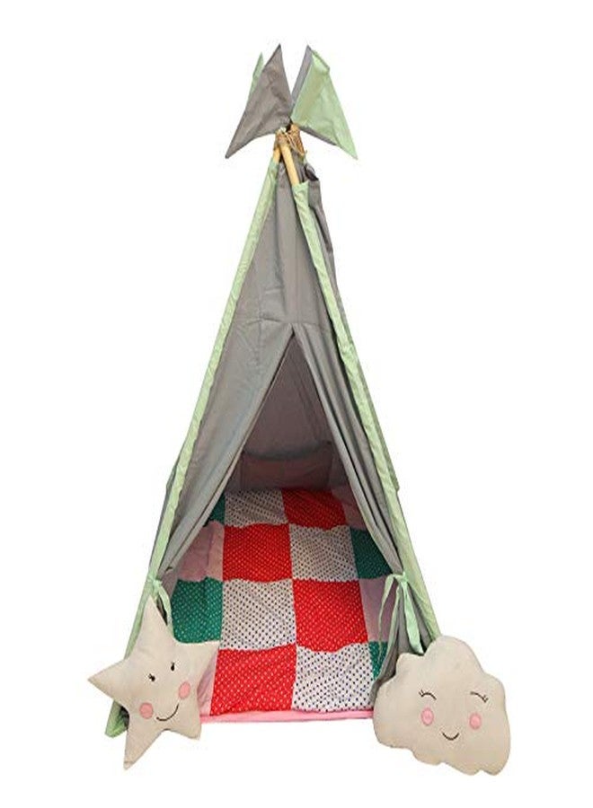CREATIVE TEXTILES Tent House for Kids Teepee Play Tent for Kids, Portable Teepee Flag House for Boys & Girls, Play House for Indoor & Outdoor with Baby Pillow and Cushions-Grey - Image 3